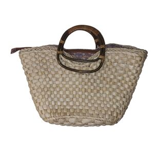 Chic Cream Woven Tote with Bamboo Handles